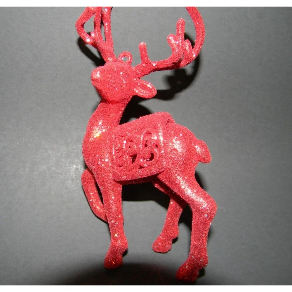 Lot of Shatterproof Christmas Ornaments Round Velvet Glitter Birds Deer